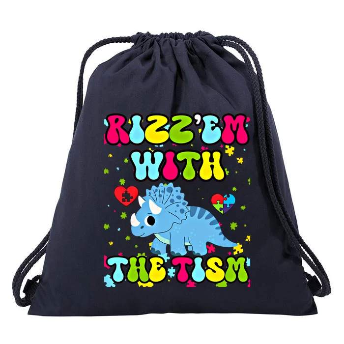 Autism Funny Rizz Em With The Tism Meme Autistic Dinosaure Gift Drawstring Bag