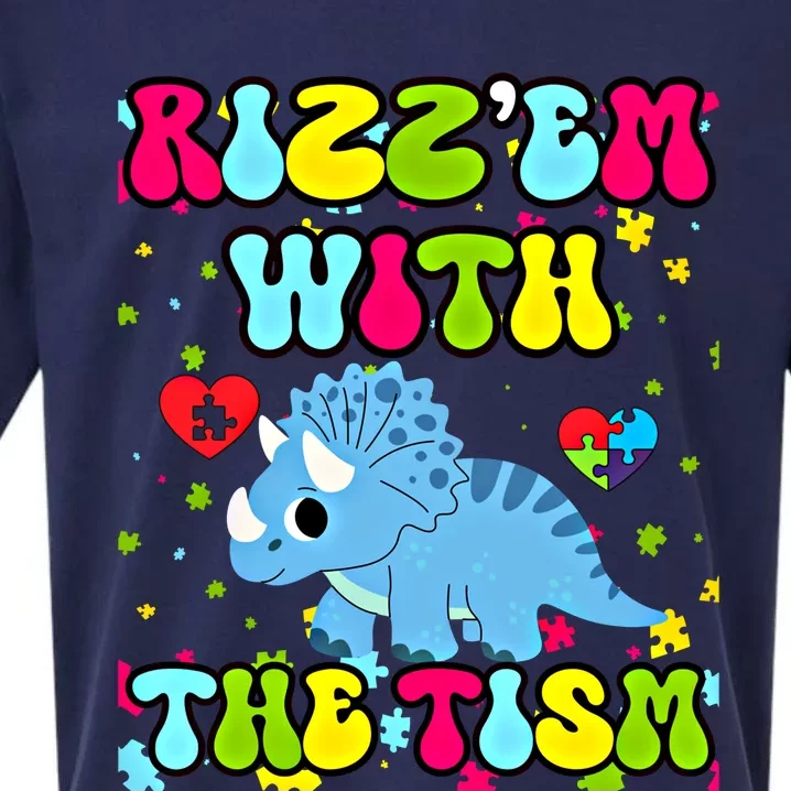 Autism Funny Rizz Em With The Tism Meme Autistic Dinosaure Gift Sueded Cloud Jersey T-Shirt