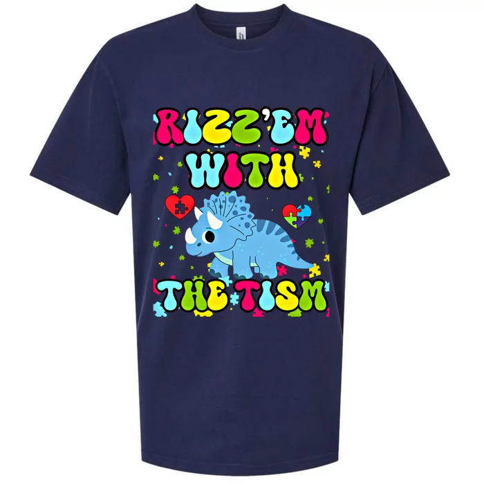 Autism Funny Rizz Em With The Tism Meme Autistic Dinosaure Gift Sueded Cloud Jersey T-Shirt