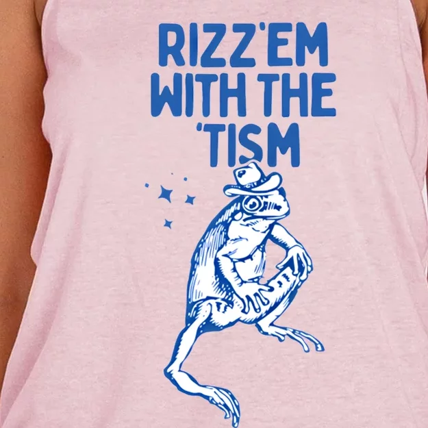 Autism Funny Rizz Em With The Tism Meme Autistic Frog Cute Gift Women's Knotted Racerback Tank