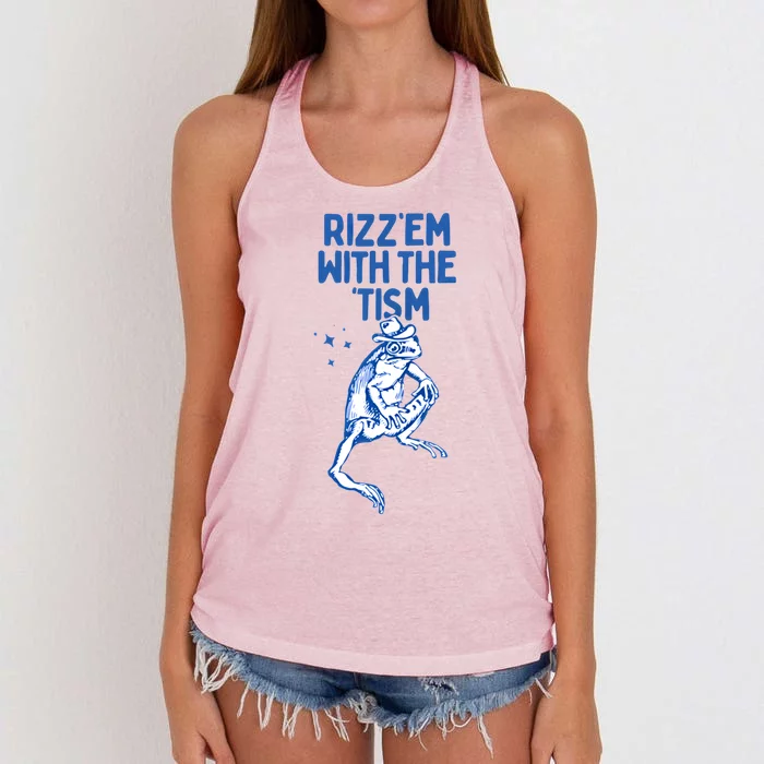 Autism Funny Rizz Em With The Tism Meme Autistic Frog Cute Gift Women's Knotted Racerback Tank