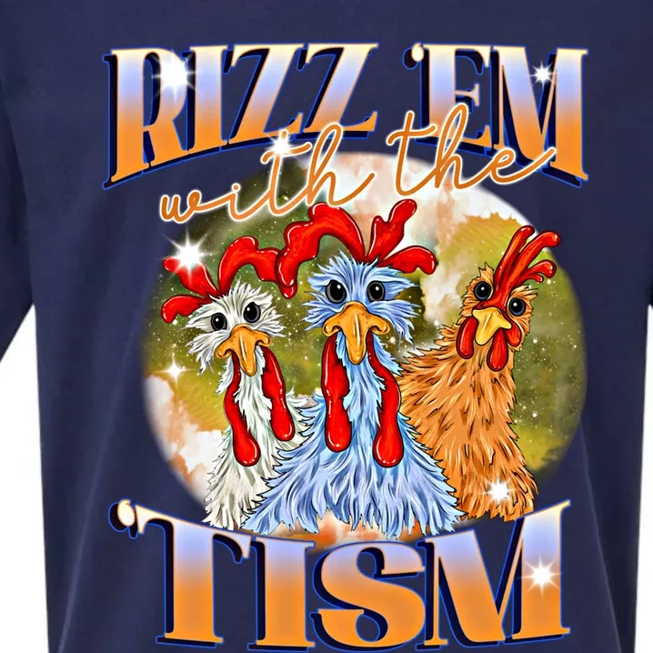 Autism Funny Rizz Em With The Tism Meme Autistic Chicken Meaningful Gift Sueded Cloud Jersey T-Shirt