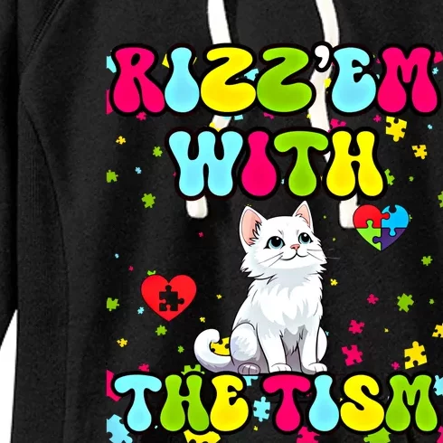 Autism Funny Rizz Em With The Tism Meme Autistic Cute Cat Great Gift Women's Fleece Hoodie