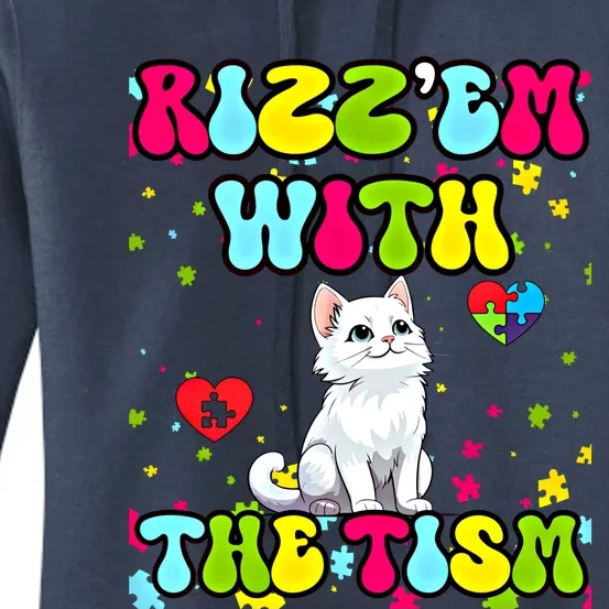 Autism Funny Rizz Em With The Tism Meme Autistic Cute Cat Great Gift Women's Pullover Hoodie