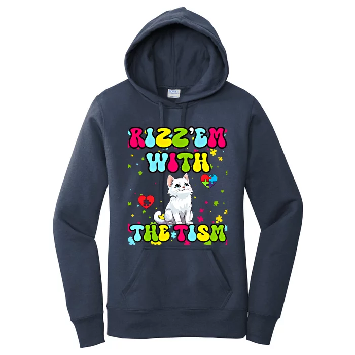 Autism Funny Rizz Em With The Tism Meme Autistic Cute Cat Great Gift Women's Pullover Hoodie