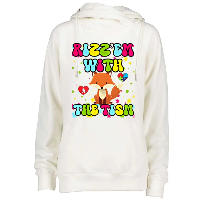 Autism Funny Rizz Em With The Tism Meme Autistic Cute Fox Gift Womens Funnel Neck Pullover Hood