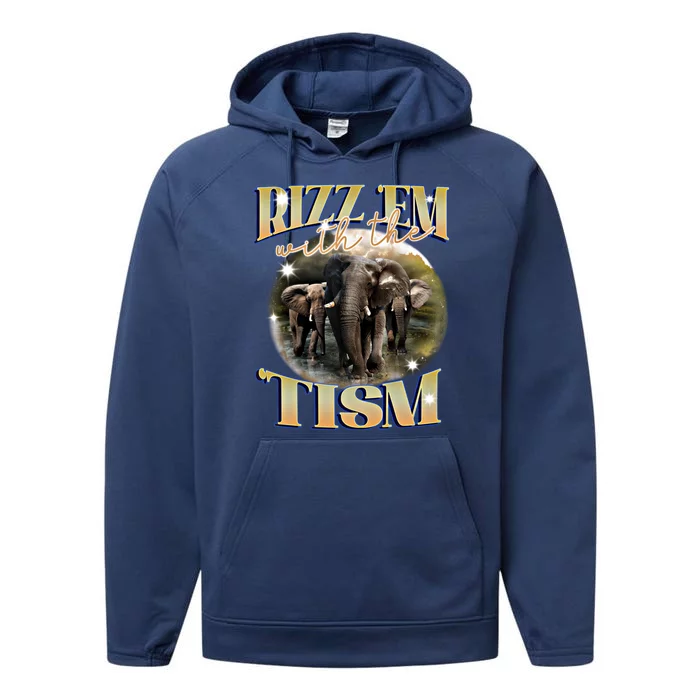 Autism Funny Rizz Em With The Tism Meme Autistic Elephant Cool Gift Performance Fleece Hoodie