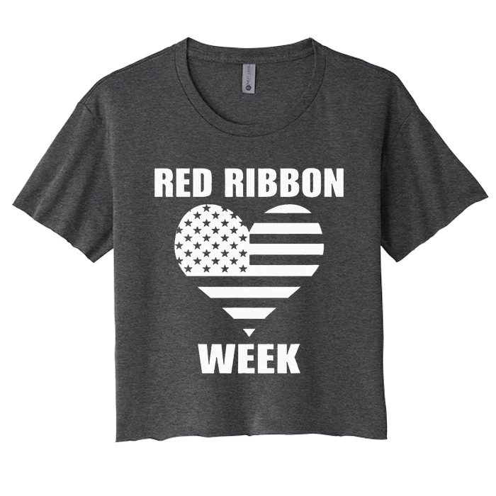 American Flag Red Ribbon Week Awareness Women's Crop Top Tee