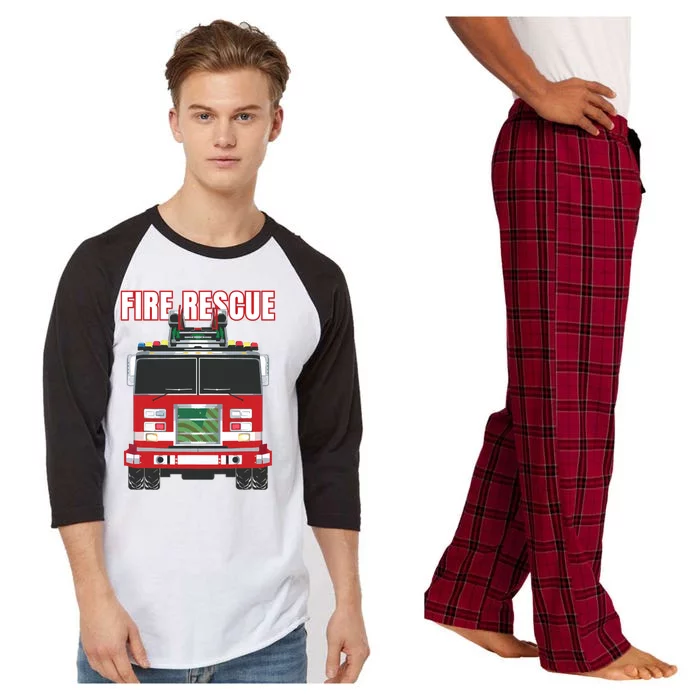 American Fire Rescue Firefighter Department Truck Fireman Raglan Sleeve Pajama Set