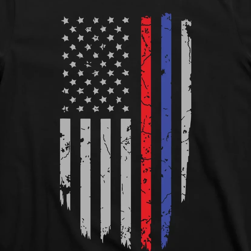 American Flag Red Blue Thin Line Apparel Firefighter Police T-Shirt