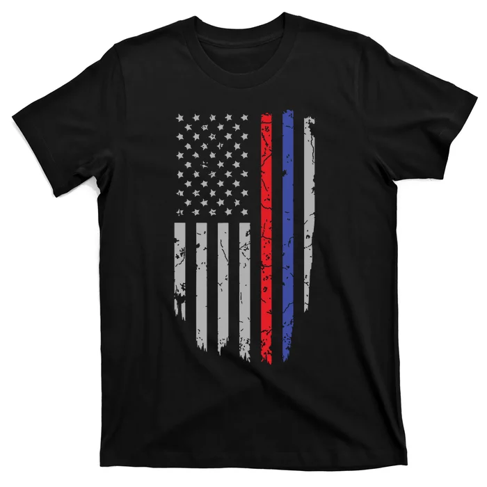 American Flag Red Blue Thin Line Apparel Firefighter Police T-Shirt