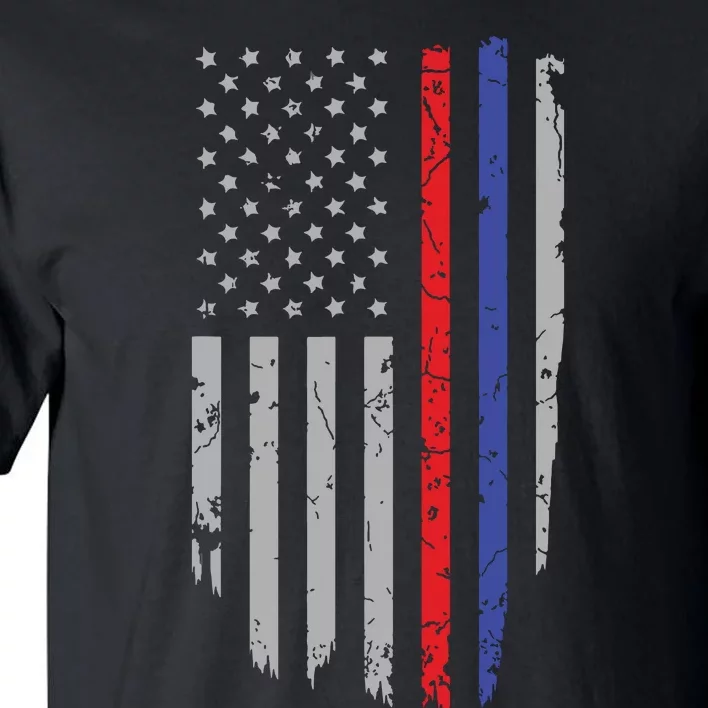 American Flag Red Blue Thin Line Apparel Firefighter Police Tall T-Shirt