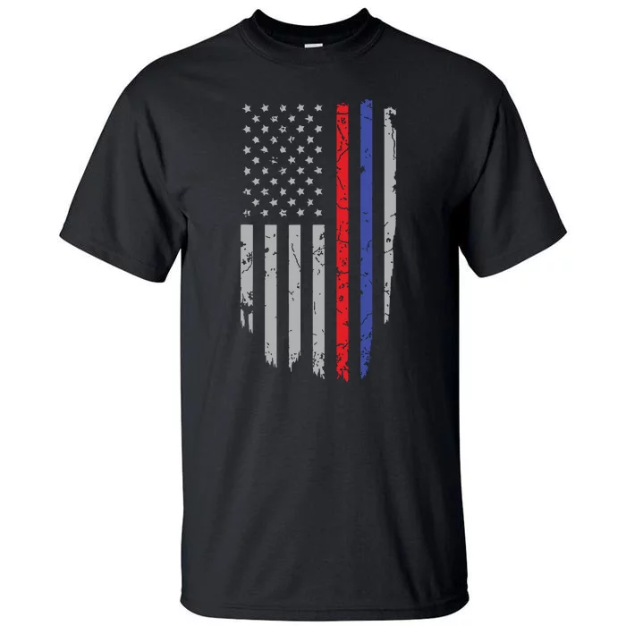 American Flag Red Blue Thin Line Apparel Firefighter Police Tall T-Shirt