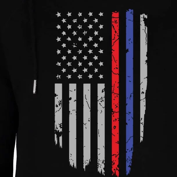 American Flag Red Blue Thin Line Apparel Firefighter Police Womens Funnel Neck Pullover Hood