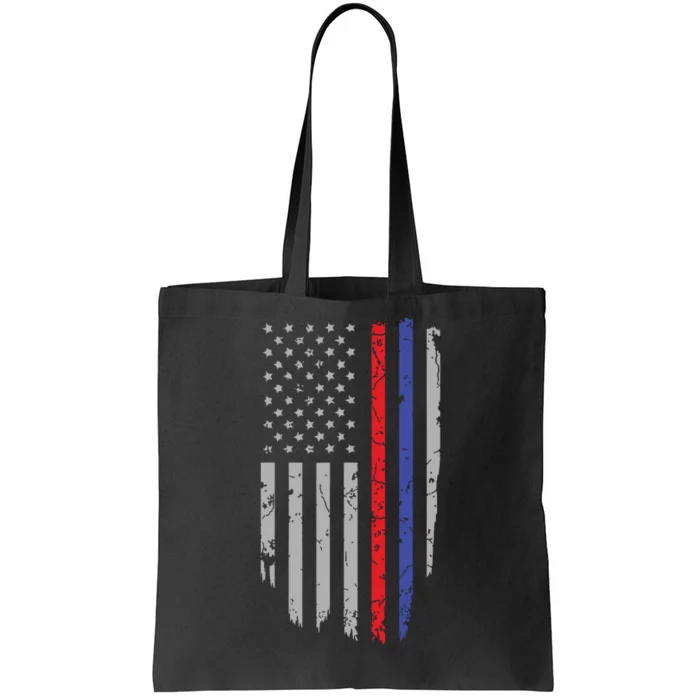 American Flag Red Blue Thin Line Apparel Firefighter Police Tote Bag