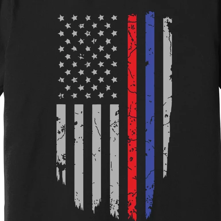 American Flag Red Blue Thin Line Apparel Firefighter Police Premium T-Shirt