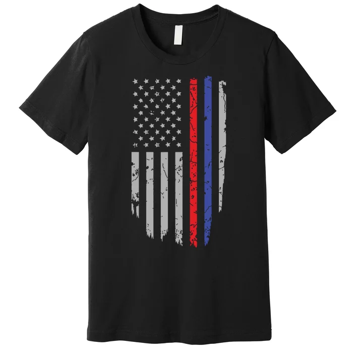 American Flag Red Blue Thin Line Apparel Firefighter Police Premium T-Shirt