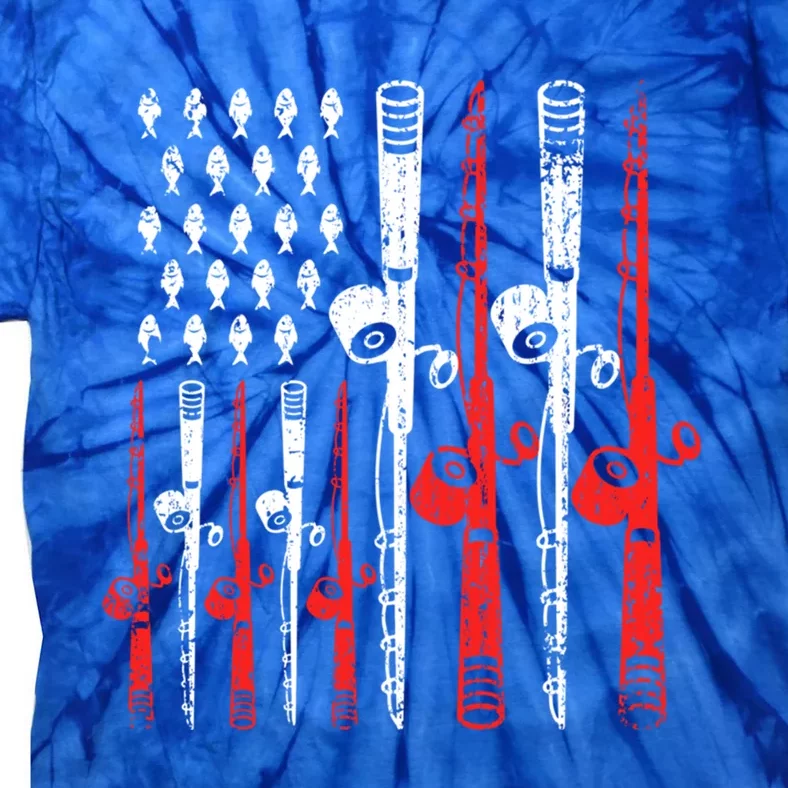 American Flag Retro Fishing Rod Lover Dad Papa Fisher Funny Gift Tie-Dye T-Shirt