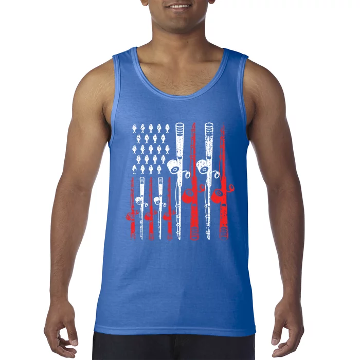 American Flag Retro Fishing Rod Lover Dad Papa Fisher Funny Gift Tank Top