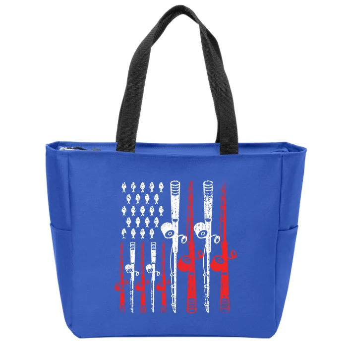 American Flag Retro Fishing Rod Lover Dad Papa Fisher Funny Gift Zip Tote Bag