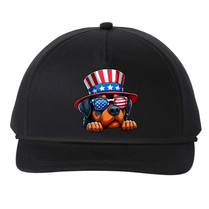 American Flag Rottweiler Dog Lover Funny 4th Of July Dog Gift Snapback Five-Panel Rope Hat