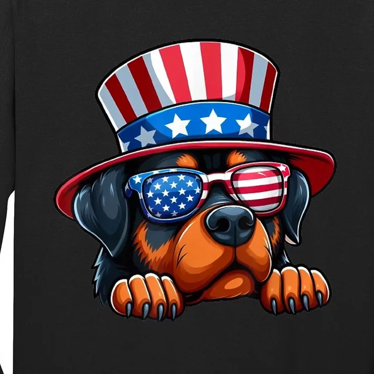 American Flag Rottweiler Dog Lover Funny 4th Of July Dog Gift Tall Long Sleeve T-Shirt