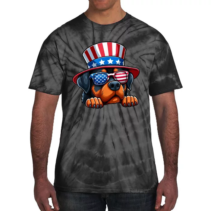 American Flag Rottweiler Dog Lover Funny 4th Of July Dog Gift Tie-Dye T-Shirt