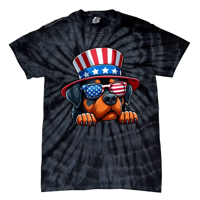 American Flag Rottweiler Dog Lover Funny 4th Of July Dog Gift Tie-Dye T-Shirt