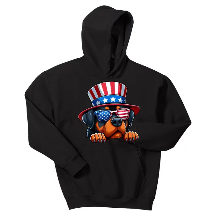 American Flag Rottweiler Dog Lover Funny 4th Of July Dog Gift Kids Hoodie