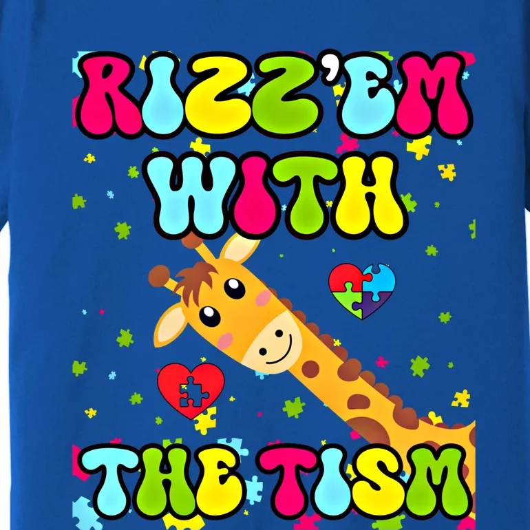 Autism Funny Rizz Em With The Tism Meme Autistic Giraffe Gift Premium T-Shirt