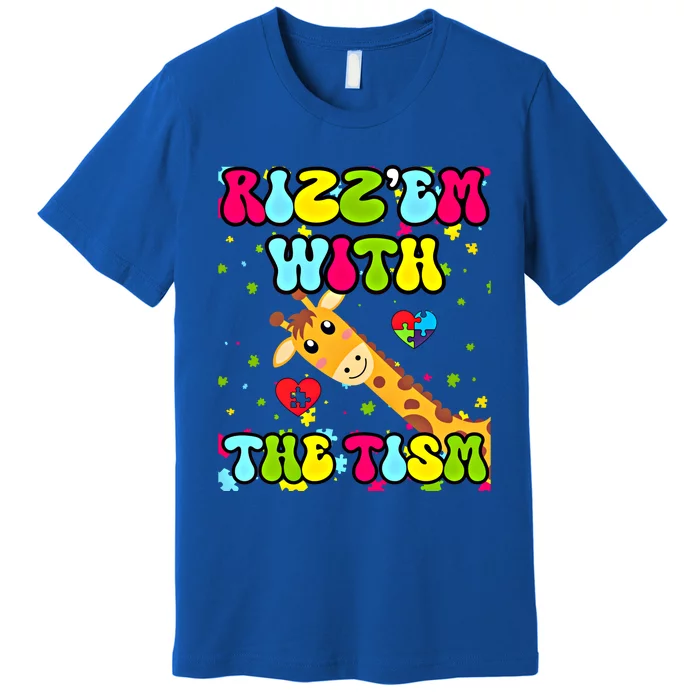 Autism Funny Rizz Em With The Tism Meme Autistic Giraffe Gift Premium T-Shirt