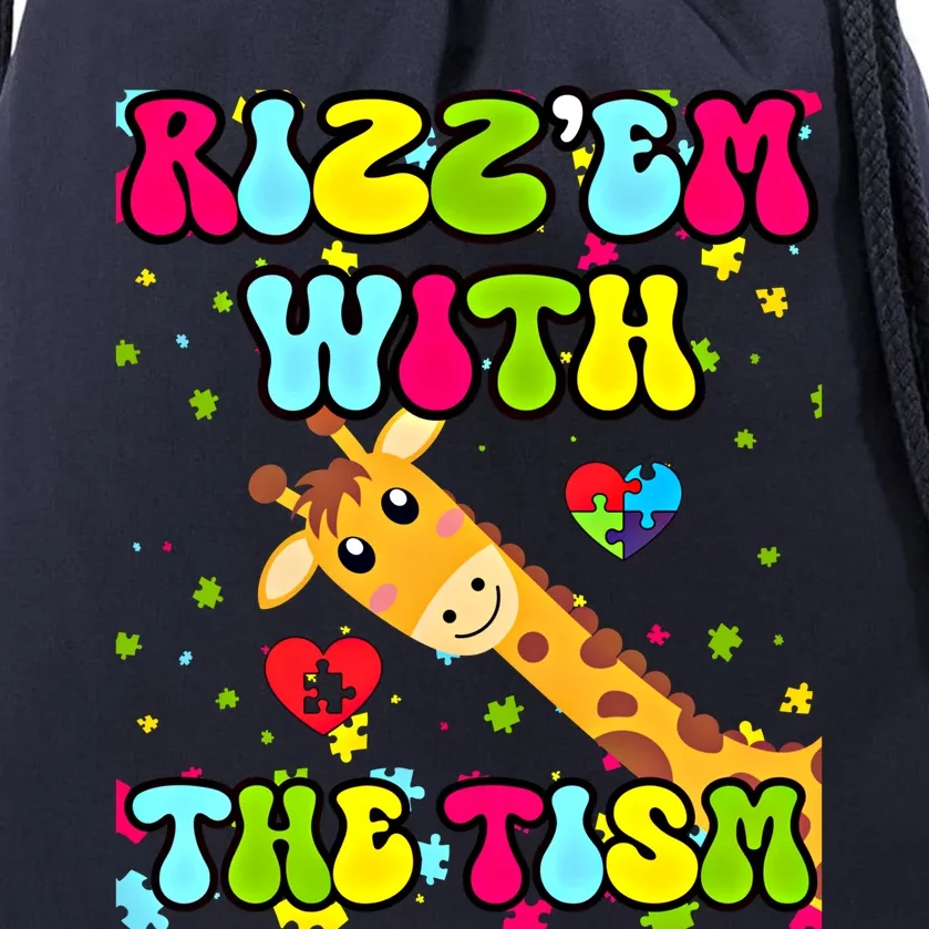 Autism Funny Rizz Em With The Tism Meme Autistic Giraffe Gift Drawstring Bag