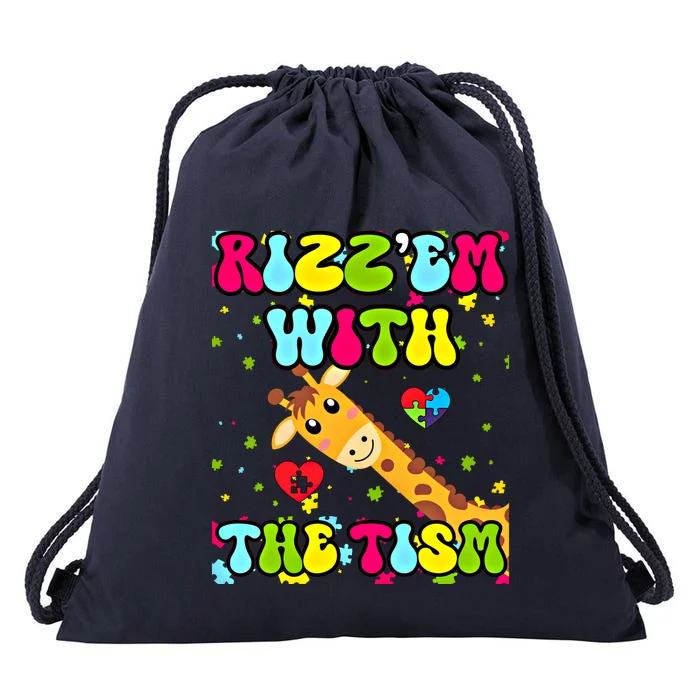 Autism Funny Rizz Em With The Tism Meme Autistic Giraffe Gift Drawstring Bag