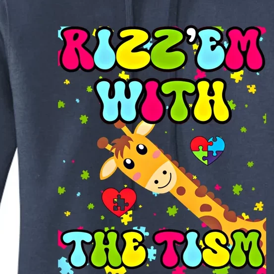 Autism Funny Rizz Em With The Tism Meme Autistic Giraffe Gift Women's Pullover Hoodie