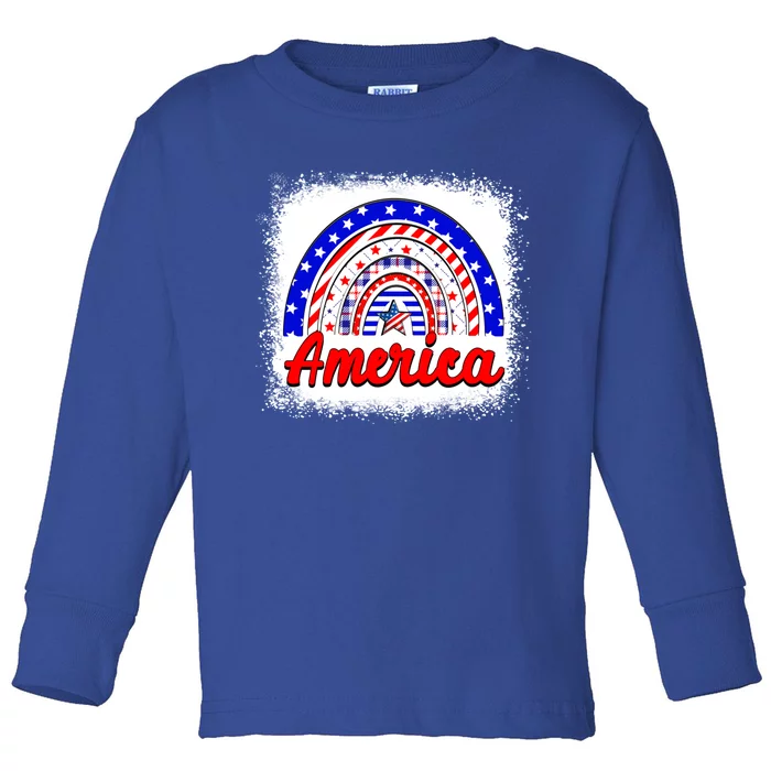 American Flag Rainbow 4th Of July Daughter Mom Sister Gift Toddler Long Sleeve Shirt