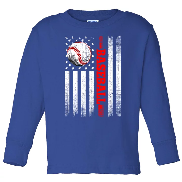 American Flag Retro Baseball Lover Dad Mom Gift Toddler Long Sleeve Shirt