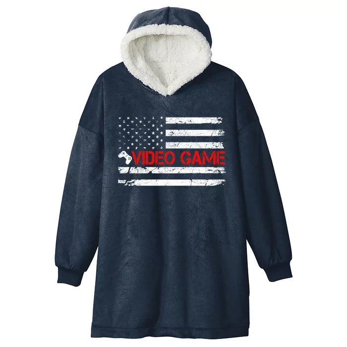 American Flag Retro Video Game Mom Dad Brother Gift Hooded Wearable Blanket