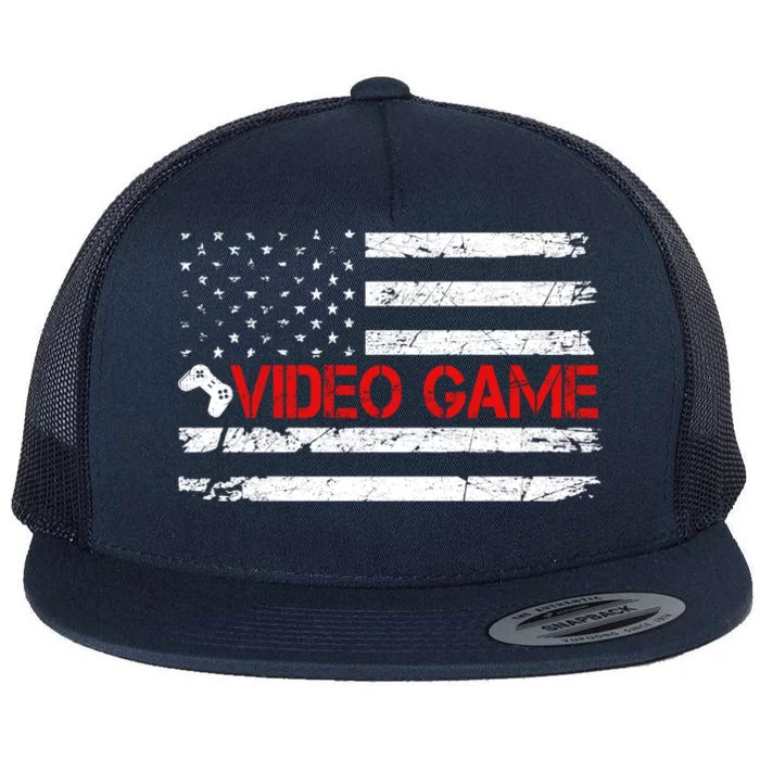 American Flag Retro Video Game Mom Dad Brother Gift Flat Bill Trucker Hat