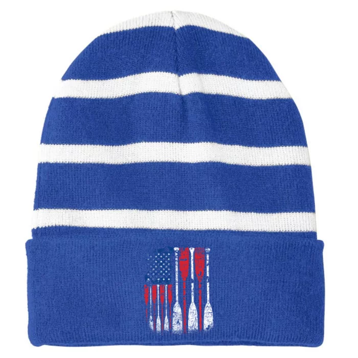 American Flag Rowing Oar Cute Us Row Crew 4th Of July Gift Striped Beanie with Solid Band