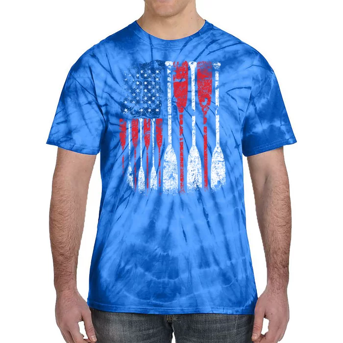 American Flag Rowing Oar Cute Us Row Crew 4th Of July Gift Tie-Dye T-Shirt