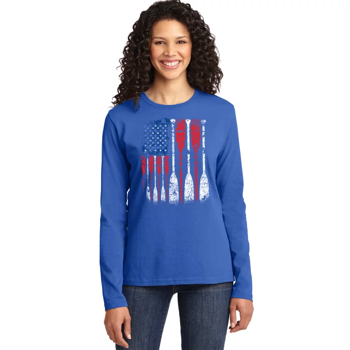 American Flag Rowing Oar Cute Us Row Crew 4th Of July Gift Ladies Long Sleeve Shirt