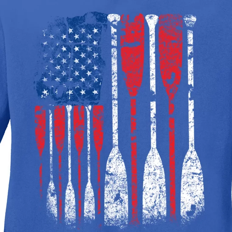 American Flag Rowing Oar Cute Us Row Crew 4th Of July Gift Ladies Long Sleeve Shirt