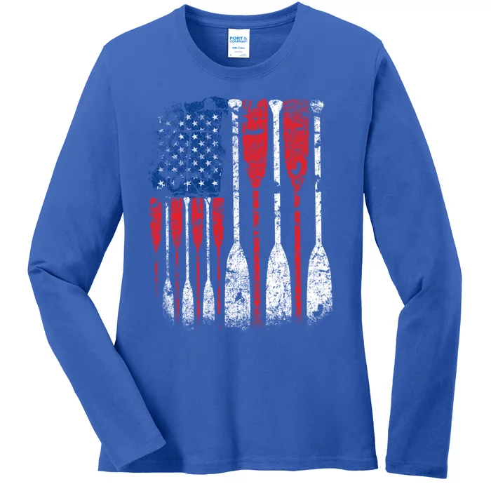 American Flag Rowing Oar Cute Us Row Crew 4th Of July Gift Ladies Long Sleeve Shirt