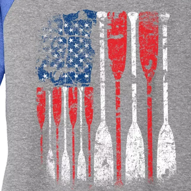 American Flag Rowing Oar Cute Us Row Crew 4th Of July Gift Women's Tri-Blend 3/4-Sleeve Raglan Shirt