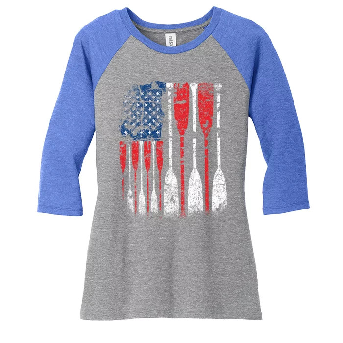 American Flag Rowing Oar Cute Us Row Crew 4th Of July Gift Women's Tri-Blend 3/4-Sleeve Raglan Shirt