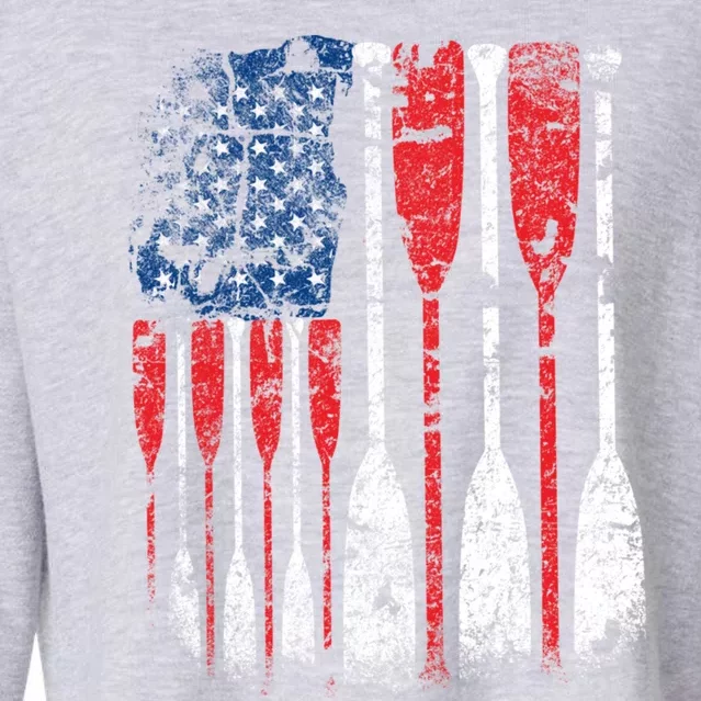 American Flag Rowing Oar Cute Us Row Crew 4th Of July Gift Cropped Pullover Crew