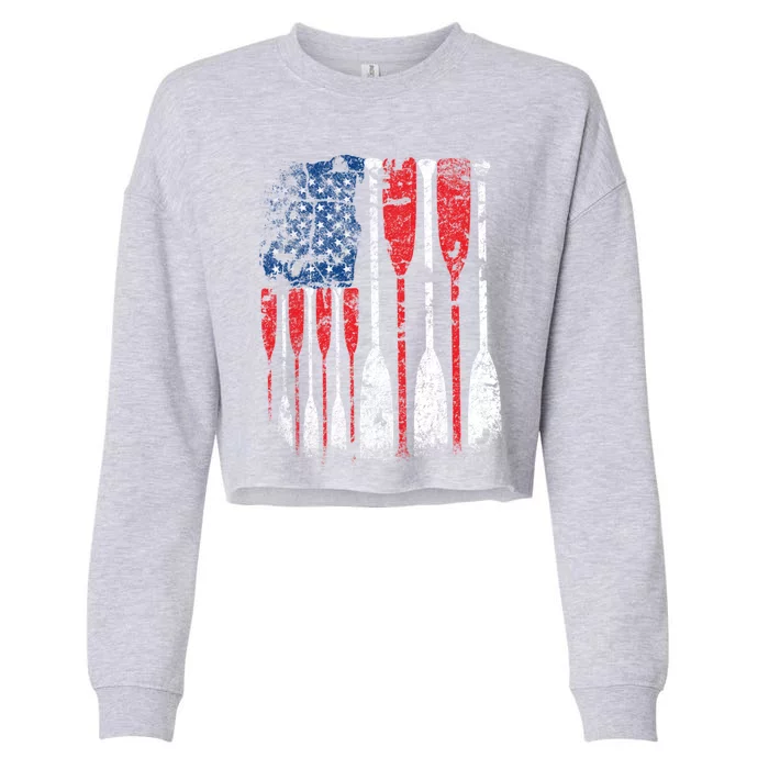 American Flag Rowing Oar Cute Us Row Crew 4th Of July Gift Cropped Pullover Crew