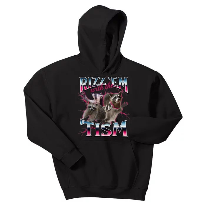 Autism Funny Rizz Em With The Tism Meme Autistic Racoon Kids Hoodie