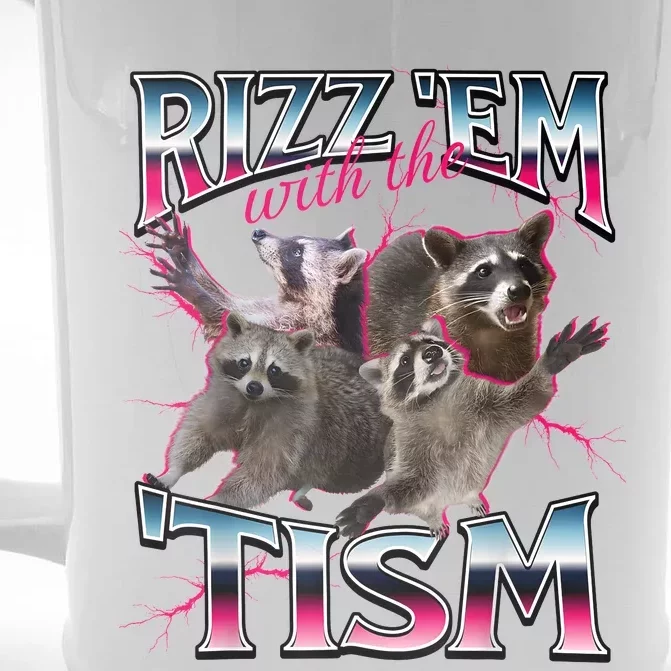 Autism Funny Rizz Em With The Tism Meme Autistic Racoon Front & Back Beer Stein