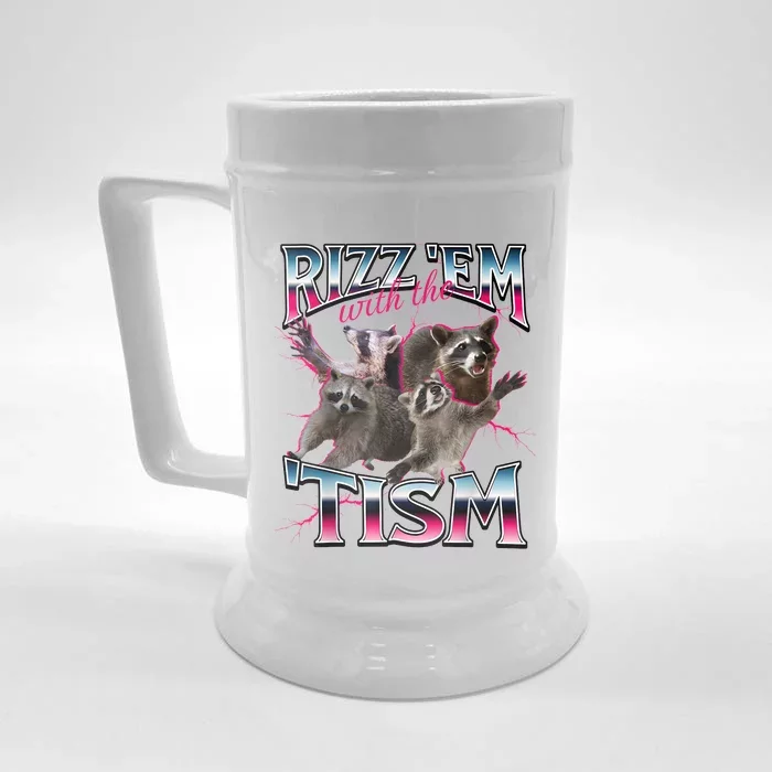 Autism Funny Rizz Em With The Tism Meme Autistic Racoon Front & Back Beer Stein